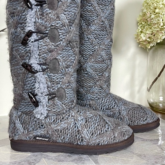 MUK LUKS® Felicity Faux Fur Lined Tall Cable Knit Sweater Boots - Picture 7 of 16